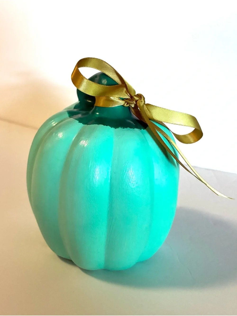Turquoise Decorative Pumpkin with Gold Ribbon
